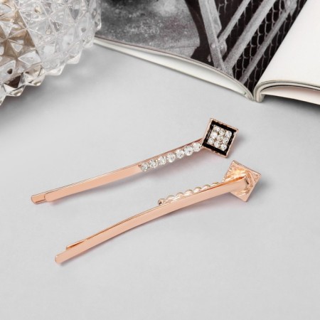 Invisible hair "Hadley" (set 2 pcs) rhombus, 6 cm, pink gold-1