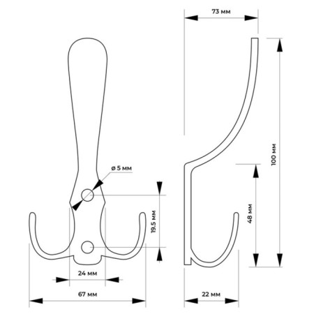 Hook furniture tundra TKT004, three -rod, matte nickel-5