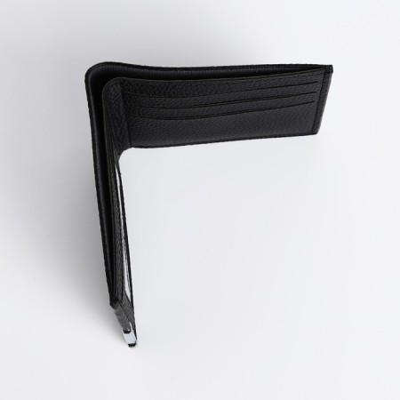 Male purse without fastening, department for maps, for bills, black color-3