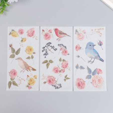 Stickers "birds in roses" set of 3 sheets 10x20 cm