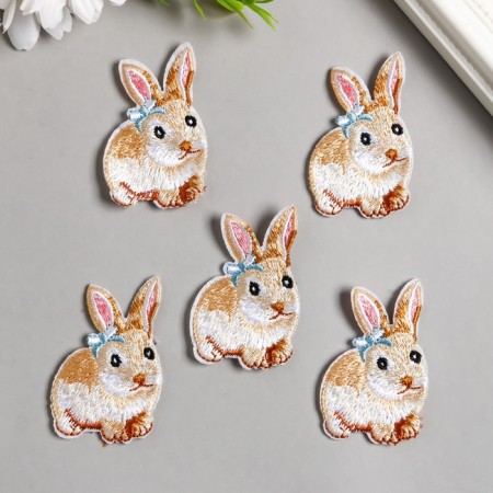 Decor for creativity Textile embroidery "Rabbit with a bow on the ear" 3.8x5 cm-1