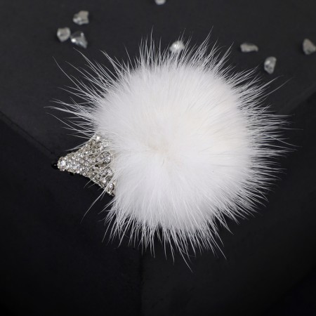 Brooch "Hedgehog" fluffy, white color in silver