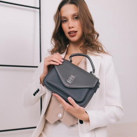 Women's bag on the Textura valve, small size, dark gray color-11
