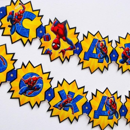 Garland on the eyelets "Happy Birthday!", Length 240 cm, Spider-Man