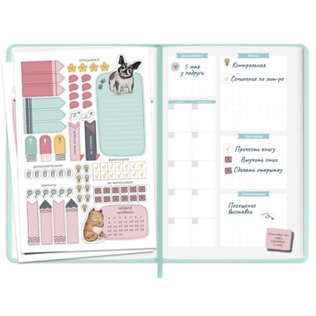 School School A5 80 sheets "Mint Ploste", firm cover of artificial leather, foil embroidery, lies, reference material, block 70 g/m2-10