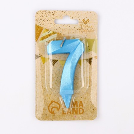 Candle in the Cake "Fine", number "7", blue metallic, 6.5 cm-2