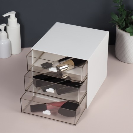 BASIC organizer for storage, multi -level, 3 sections, 15.4 × 14.6 × 16.7 cm, white/transparent color-1