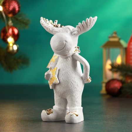 Figure "Elk with a star" 16x6x9cm, white with gilding-1