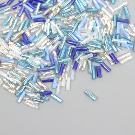 Glass glass 2x6 mm "spiral tubes. Blue-blue melange" 10 g ≈300 pcs-1
