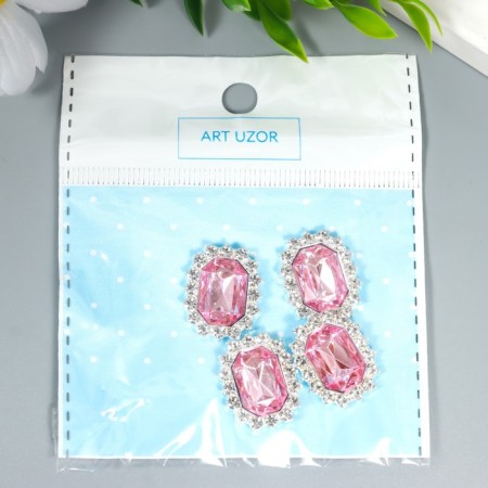 Decor for creativity Metal "Medallion octagonal" pale pink crystal rhinestones 2x1.5cm-3