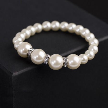 Bracelet Pearl "Bride" with rhinestones, ball No. 8,12, milk color, d = 5.5 cm-1