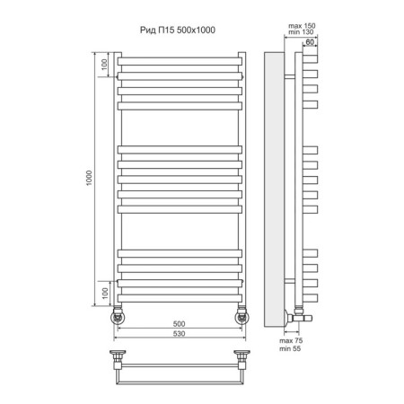 Terminus water heated towel rail "Reed" P13, 500x1000 mm, chrome-2