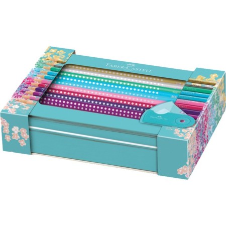Color Faber-Castel "Sparkle", 20 colors + sharpener, trihedral, in a metal box-1