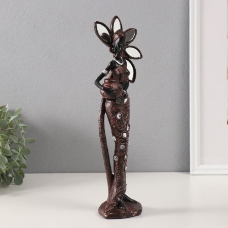 Polystone souvenir "African with a jug by a tree with mirror leaves" 11.5x8x34 cm-1