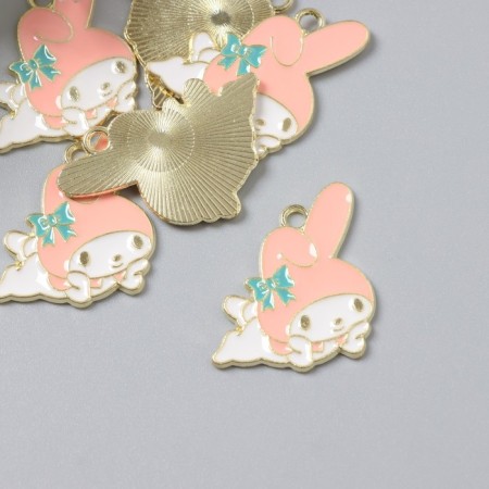 Decor for creativity metal, enamel "Bunny in pink cap" White 2.6x1.9 cm