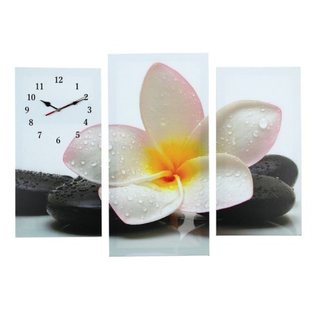 Carty clock is wall-mounted, modular "flower on stones", silent, 60 x 80 cm, triptych