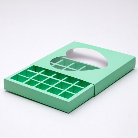 Confectionery box for sweets 25 pcs "Heart", mint, 22 x 22 x 3.5 cm-1