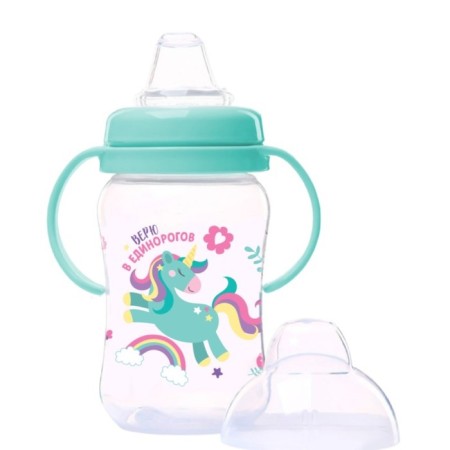 Drunker - children's impotion with soft nose "Unicorn", 270 ml., With handles, Biryuzovoy color-1