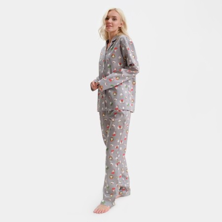 Pajama New Year's Women's kaftan bunny, gray color, size 40-42-1