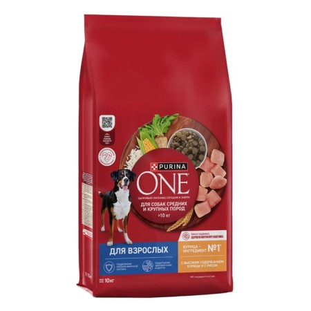 Сухой корм Purinа One medium/maxi для взрослых собак, курица/рис, 10 кг-2