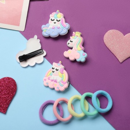 Hair set "Ray" (10 rubber bands, 4 clamps) unicorn, mix-2