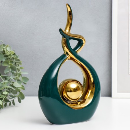 Souvenir Ceramics "Abstraction. Touch. Ball" dark green with gold 27x6x17 cm-1