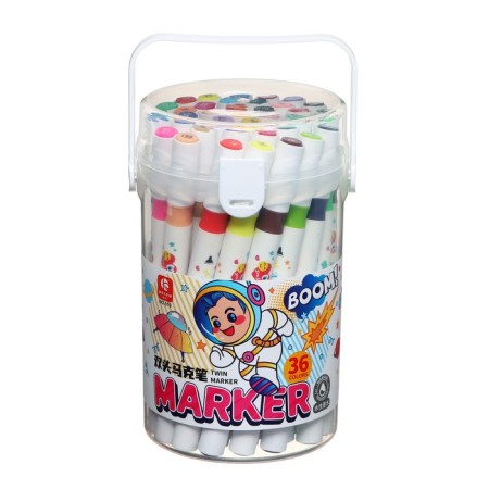 A set of markers, 36 colors, bilateral, bullet and mowed tips