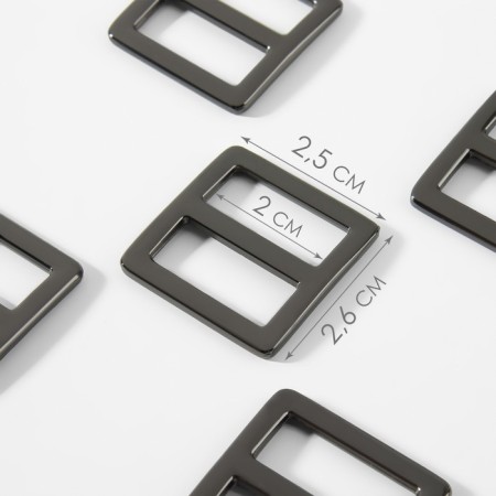 The buckle is regulatory, two -sided, internal width - 20 mm, thickness - 2.5 mm, 5 pcs, black nickel color