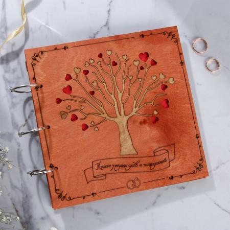 Book of wishes for a wedding in a wooden cover "Tree".-1