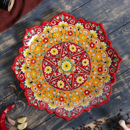 Largan Rishtan ceramics "Flowers", 32 cm, red, corrugated-1