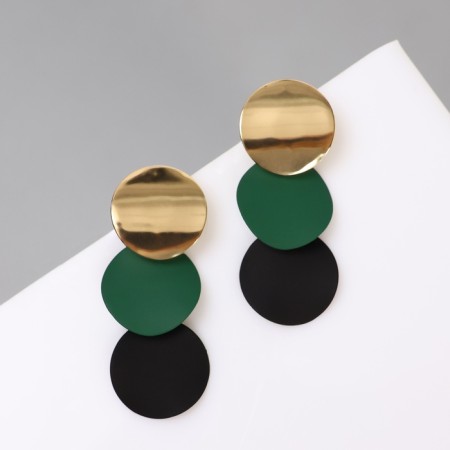Azelia metal earrings curved circles, black-green color in gold-2