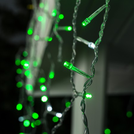 Garland "fringe" 3 × 0.6 m, IP44, UMS, transparent thread, 160 LED, green glow, white flicker, 220 V-1