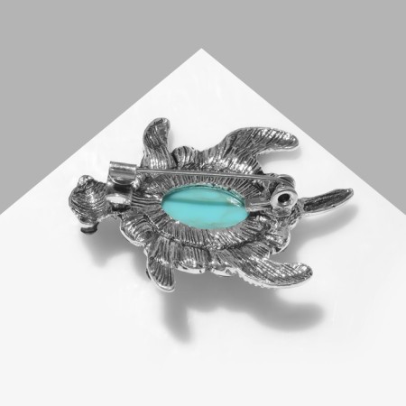 Brooch "Turtle" shell under turquoise, blue color in black silver-1