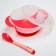 Feeding set: a bowl on the suction cup 340 ml., With a lid, a thermal engine, red-beige color