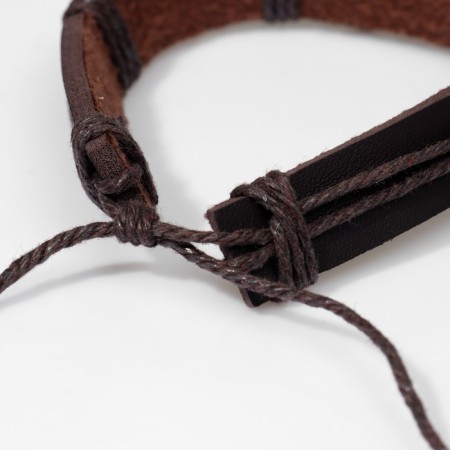 Bracelet Leather "Style" owl, brown color in black gold, d = 6 cm-1
