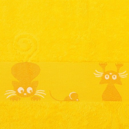 Terry towel with a cat border, yellow color, size 50x90cm 380g/m 100% cotton-1