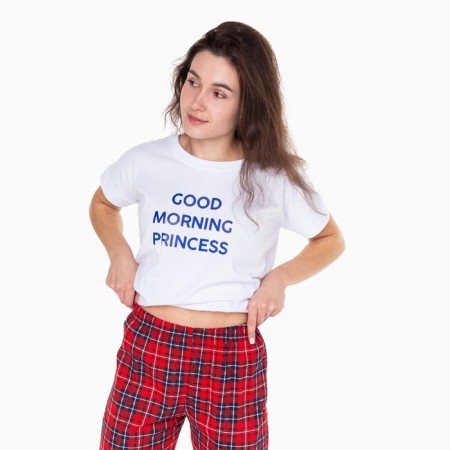Home female kit “Good Morning” (T -shirt/Pants), white/red color, size 46-3