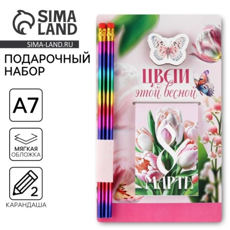 Gift set: notebook, pencils (2 pcs) and icon "March 8"