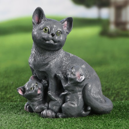 Garden figure "Cat with kittens" gray, 27x22x15cm-3