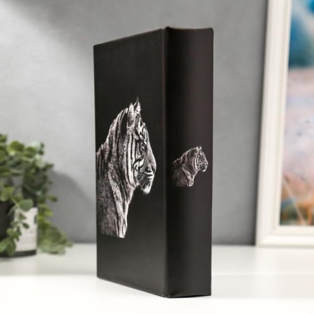 Safe-book wood to the leatherette "Tiger" mirror 26x17x5 cm-3