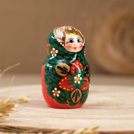 Matryoshka "Khokhloma", black scarf, red dress, 5 puppet, 10 cm-2