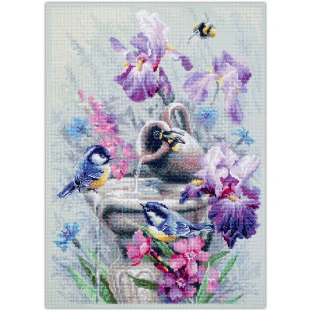 Set for embroidery "Tits by the Fountain" 28 x 38-1