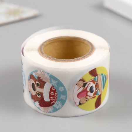 New Year Stick Paper "Kits and dogs with snowflakes" d = 2.5 cm 252 pcs in the roll-2