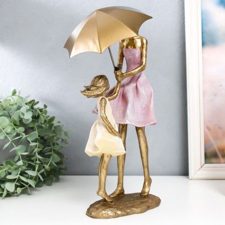 Polystone souvenir "Mom with a daughter under an umbrella in the wind" 12.5x16.5x33 cm-1