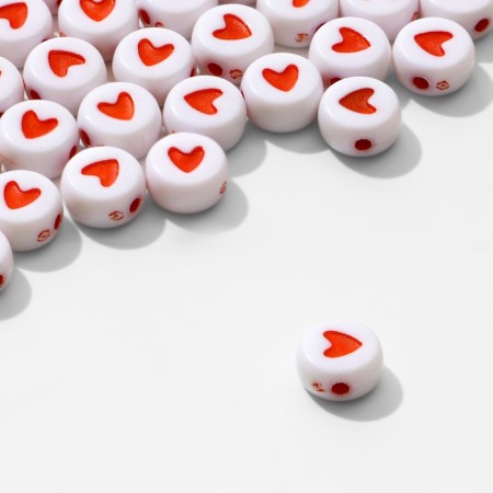Acrylic bead "Heart" in a circle, 7 × 4 mm, set 10 g, red-white color-1