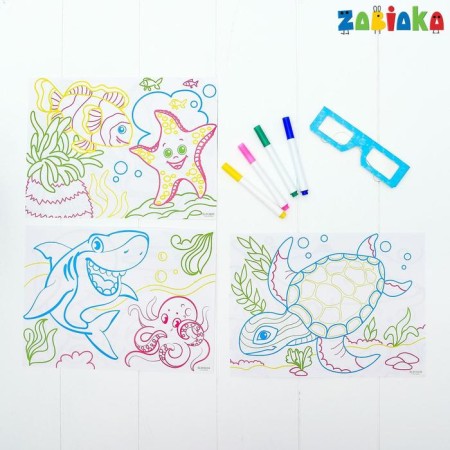 3D Doska for drawing by neon markers "Underwater World", lighting effects, with cards-2
