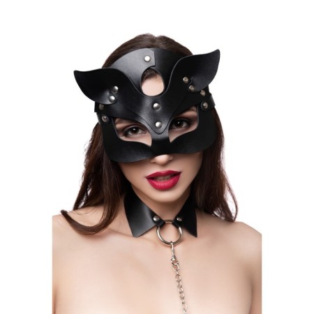 Pecado BDSM cat mask, embossed, genuine leather, black-7