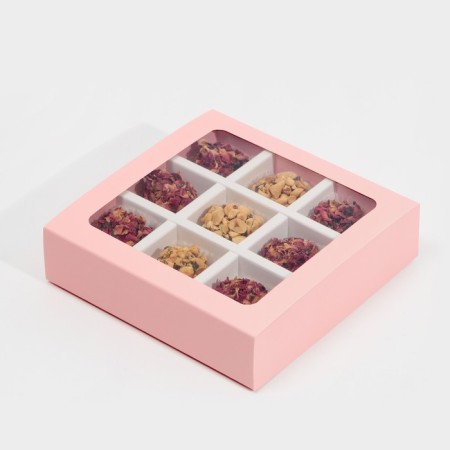 Box for sweets, confectionery packaging, 9 cells, “pink” 14.5 x 14.5 x 3.5 cm-2