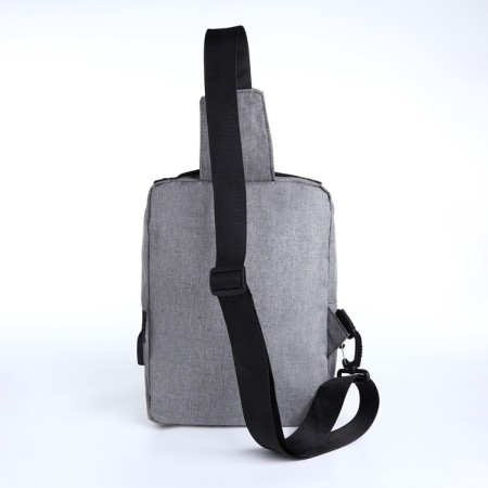 Male sling bag from textiles, with USB, gray color-3