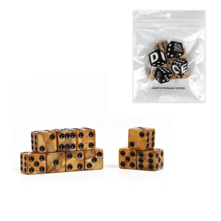 A set of dice of playing "Game time", 10 pcs, 1.6 x 1.6 cm, gold